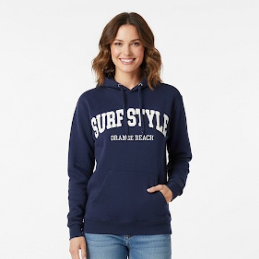 Surf Style Hoodie Womens large Navy Blue Orange Beach Embroidered Pullover